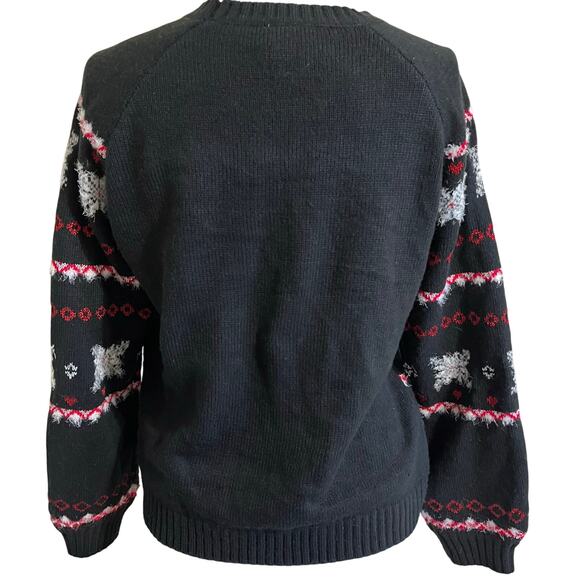 Holiday Time Black Christmas Sweater with multi colored letters & snowflakes - Picture 2 of 7